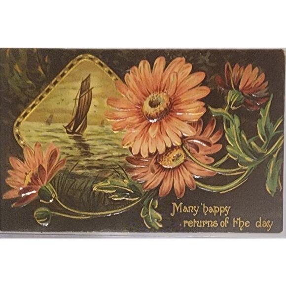 Lot Of Four Vintage Antique Embossed Postcards Flowers - Picture 4 of 9